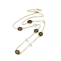 Black Enamel Flower Pendant Necklace with Plastic Pearl Beaded, Ion Plating(IP) 304 Stainless Steel Jewelry for Women
