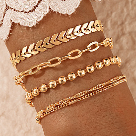 Шикарный комплект женских браслетов с геометрическими звеньями в виде листьев и плоскостей - 4 штук