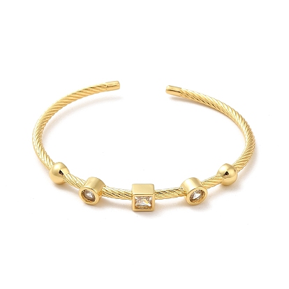 Clear Cubic Zirconia Geometry Open Cuff Bangle, Rack Plating Brass Jewelry for Women, Lead Free & Cadium Free