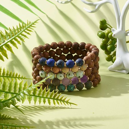 Эластичный браслет из натурального дерева венге для мужчин и женщин, браслет из натуральных смешанных камней в подарок