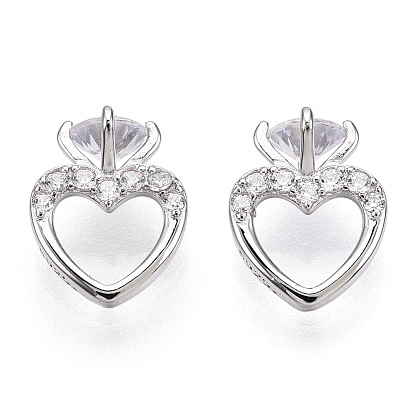 925 Sterling Silver Micro Pave Cubic Zirconia Charms, with S925 Stamp, Heart Charms, Nickel Free