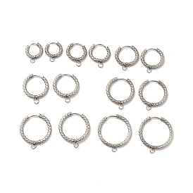 201 Stainless Steel Hoop Earrings Findings, with 304 Stainless Steel Pins & Horizontal Loops, Ring