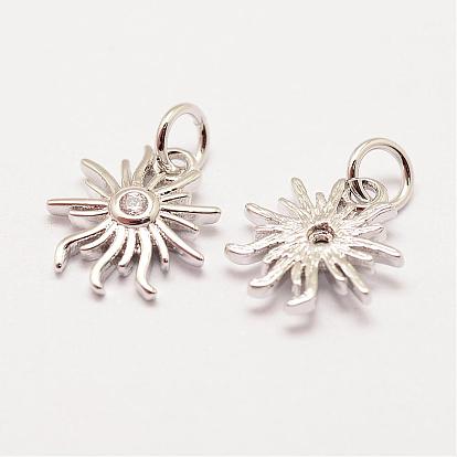Brass Micro Pave Grade AAA Cubic Zirconia Charms, Long-Lasting Plated, Flower, Cadmium Free & Nickel Free & Lead Free