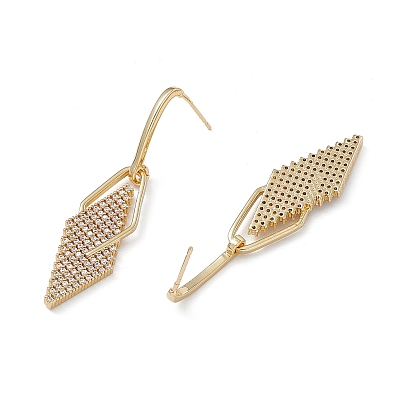 Rack Plating Brass Stud Earrings, Micro Pave Clear Cubic Zirconia Earring for Women, Rhombus, Lead Free & Cadmium Free