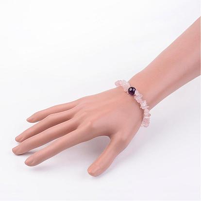 Natural Rose Quartz Stretch Bracelets, with Amethyst Beads