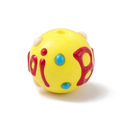 Opaque Painted Glass Beads, Round with Handmade Enamel Smearing BOOi