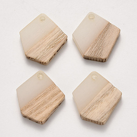 Transparent Resin & Wood Pendants, Waxed, Polygon