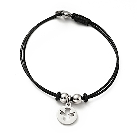 304 Stainless Steel Angle Charm Bracelet with Waxed Cord for Women