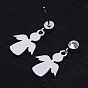 201 Stainless Steel Dangle Stud Earrings, with Clear Cubic Zirconia, Angel