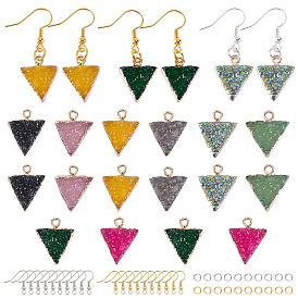 Nbeads DIY Dangle Earring Making Kits, 20Pcs 5 Colors Triangle Druzy Resin Pendants, with Brass Earring Hooks and Jump Rings