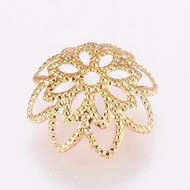 Brass Fancy Bead Caps, Long-Lasting Plated, Hollow, Flower, Multi-Petal, Real 24K Gold Plated