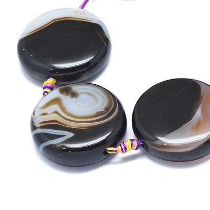 Natural Banded Agate/Striped Agate Beads Strands, Dyed & Heated, Flat Round