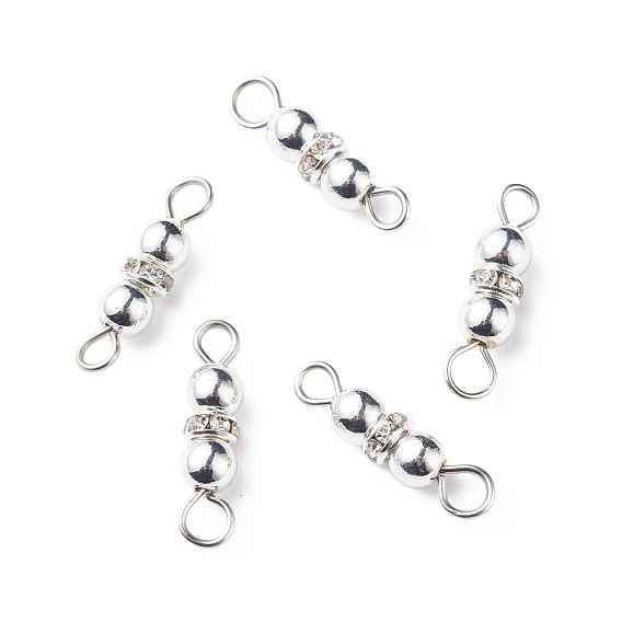 Electroplate Non-magnetic Synthetic Hematite Connector Charms, with Brass Crystal Rhinestone and Stainless Steel Color Tone 304 Stainless Steel Loops, Round