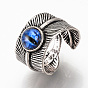 Adjustable Alloy Cuff Finger Rings, with Glass Findings, Wide Band Rings, Feather with Dragon Eye