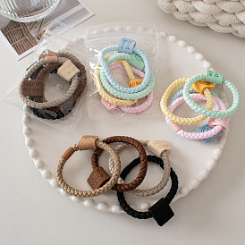 Colorful Braided Hair Ties with Cute Smiley Face Fabric Tags - Cute, Fun, Stylish.