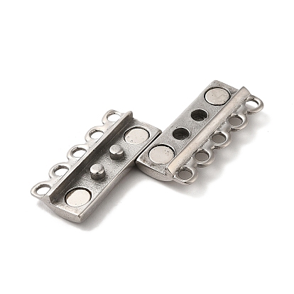 304 Stainless Steel Multi-Strand Magnetic Slide Clasps, 5-Strand, 10-Hole, Rectangle