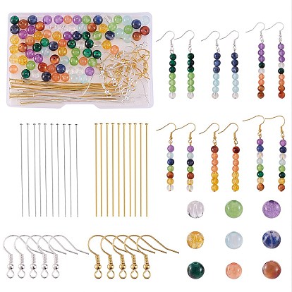 DIY Stone Beads Earring Making Kit, Including Natural White Jade & Tiger Eye Beads, Synthetic Quartz Crystal & Citrine Beads, Iron Earring Hooks & Pins