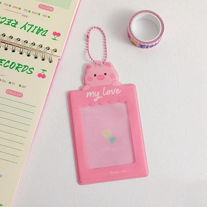 Plastic Photocard Sleeve Keychain, with Rectangle Clear Window and Random Color Ball Chains, Rectangle