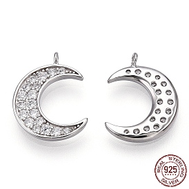 925 sterling micro argent ouvrent pendentifs de zircons, charmes lune, sans nickel