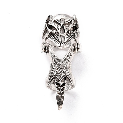 Кольца из сплава со стразами для мужчин, широкая полоса кольца, череп, античное серебро