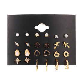 Fashionable 12-Piece Set of Earrings and Ear Studs - Simple and Elegant Floral Design