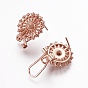 Brass Stud Earring Findings, with Loop, Flower