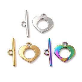 Ion Plating(IP) 304 Stainless Steel Toggle Clasps, Heart