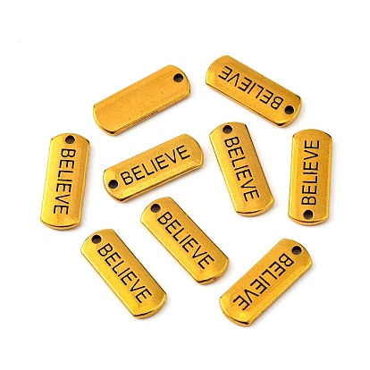 Tibetan Style Alloy Rectangle with Word Believe Pendants, Inspirational Message Pendants, Cadmium Free & Lead Free, 8x21x2mm, Hole: 2mm, about 612pcs/1000g