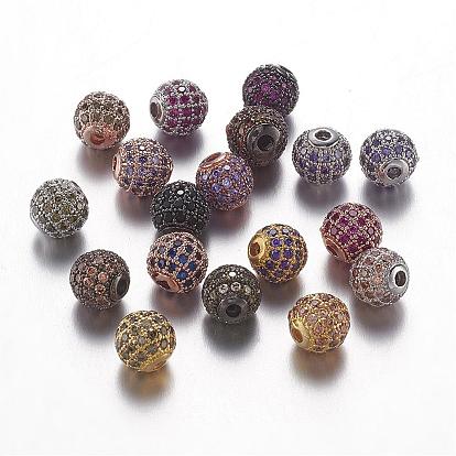 Brass Micro Pave Cubic Zirconia Beads, Round