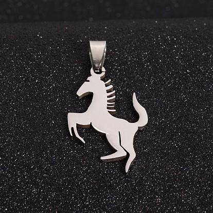 Boy Jewelry Original Color 201 Stainless Steel Blank Horse Pendants, 38x22.5x1.5mm, Hole: 4x9mm