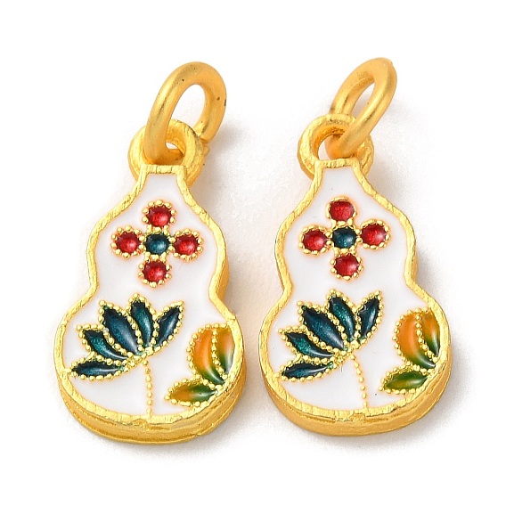 Rack Plating Alloy Enamel Pendants, with Jump Ring, Cadmium Free & Lead Free, Gourd, Matte Gold Color
