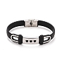 201 Stainless Steel Rectangle Link Bracelet with PU Leather Cord for Men Women, Black