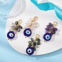 Natural Mixed Gemstone Nuggets Pendant Decorations, with Evil Eye Lampwork Beads and 304 Stainless Steel Lobster Claw Clasps