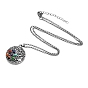 Natural & Synthetic Mixed Stone Beaded Pendant Necklace, Chakra Yoga Theme Alloy Jewelry for Women Men