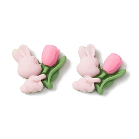 Opaque Resin Cabochons, Rabbit with Flower