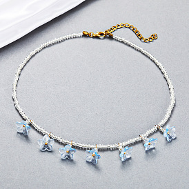 Bohemian Blue Floral Beaded Necklace with Unique Charm