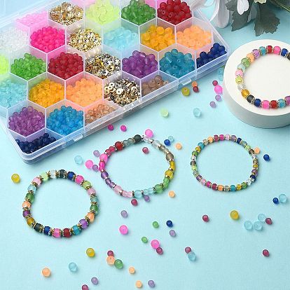 DIY Pendant Decoration Making Finding Kit, Including Glass Round Beads, Iron & Brass & Alloy Bead Caps, CCB Plastic Spacer Beads
