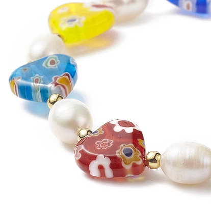 Bracelet extensible en perles de verre et perles naturelles millefiori pour femme