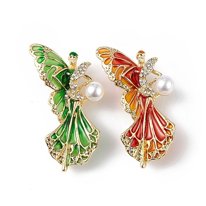 Broche émail fée papillon avec strass cristal, Style, insigne en alliage d'or clair avec perle en plastique perlée pour femme