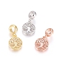Brass Micro Pave Clear Cubic Zirconia European Dangle Charms, Large Hole Pendants, Flat Round with Tree of Life