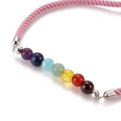Chakra bijoux, bracelets réglables avec cordon en nylon, bracelets bolo, avec des perles de pierres précieuses et des accessoires en laiton