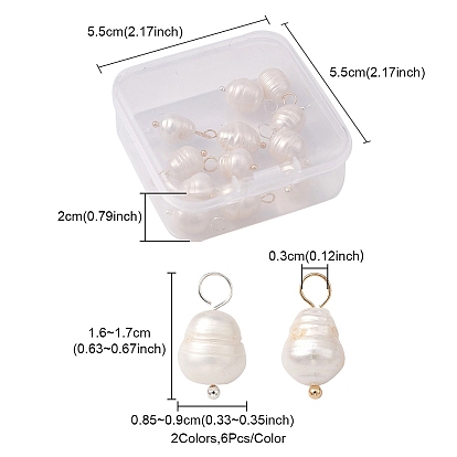 12Pcs 2 Colors Natural Cultured Freshwater Pearl Pendants, Rice Charms, with Brass Loops