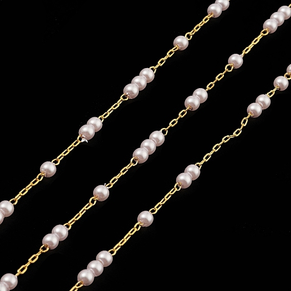 Chaînes perlées naturelles perlées, avec les accessoires en laiton, non soudée, avec bobine