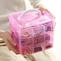 3-Tier Transparent Plastic Storage Container Box, Stackable Organizer Box with Dividers & Handle, Square