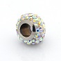 Nice Large Hole 304 Stainless Steel Polymer Clay Pave Rhinestone European Beads, Rondelle
