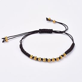 Adjustable Nylon Cord Braided Bead Bracelets, with Brass Beads, Cadmium Free & Lead Free