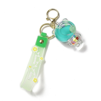 Mixed Bottle Acrylic Pendant Keychain Decoration, Liquid Quicksand Floating Frog Handbag Accessories, with Alloy Findings