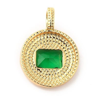 Brass with Cubic Zirconia Pendants, Real 16K Gold Plated, Flat Round Charm