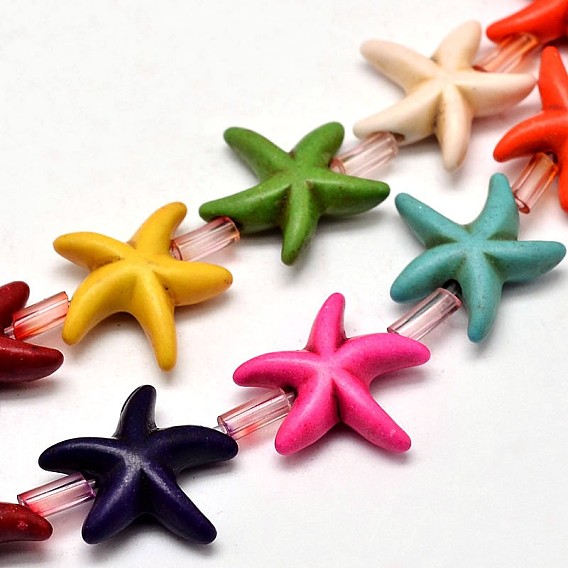 Морские звезды/морские звезды, синтетические бирюзовые бусины, окрашенные, 14x5 мм, отверстие : 1 мм, около 26 шт / нитка, 15.7 дюйм
