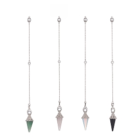 Mixed Gemstone Dowsing Pendulum Big Pendants, with Platinum Tone Brass Findings, Cone